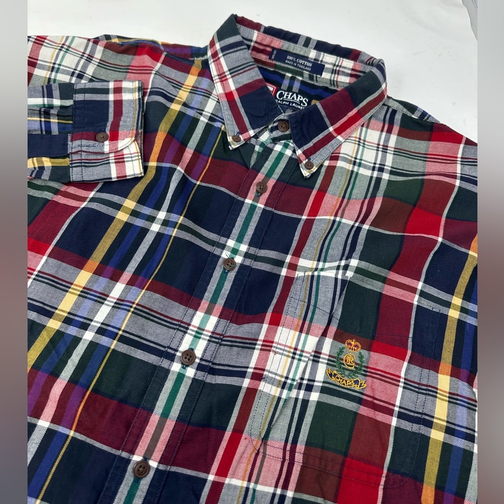 Vintage Chaps Ralph Lauren Shirt Mens Sz L Multicolor Plaid Long Sleeve U9
